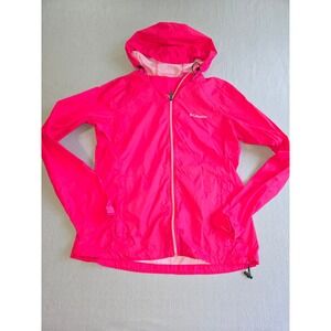 Columbia Windbreaker Jacket Women Large Hot Pink Hooded Full Zip Mesh Lined Vent